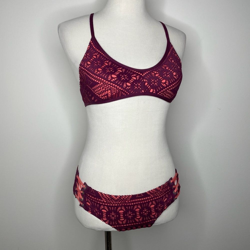 Beca- Pink & Purple Bikini with Mesh Overlay and Latter Back